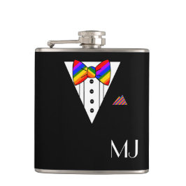 Rainbow Bow Tie Black Tuxedo Monogrammed Fickplunta