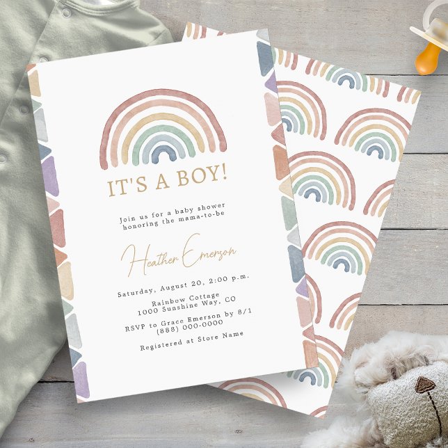 Rainbow Boy Baby Shower Inbjudningar (Colorful Boho Rainbow Boy Baby Shower Invitation by Painted Paperie
)