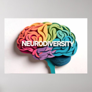 Rainbow Brain Neurodiversity Text Autism Awareness Poster
