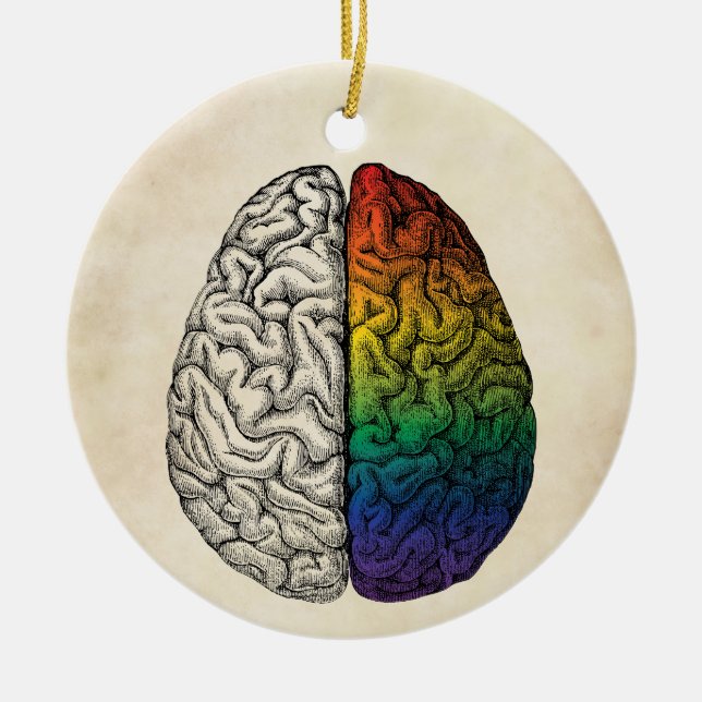 Rainbow Brain, Vintage Brain Julgransprydnad Keramik (Framsidan)