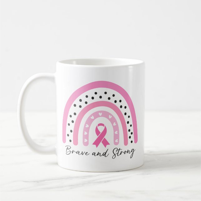 Rainbow Breast Cancer Pink Ribbon Awareness Kaffemugg (Vänster)