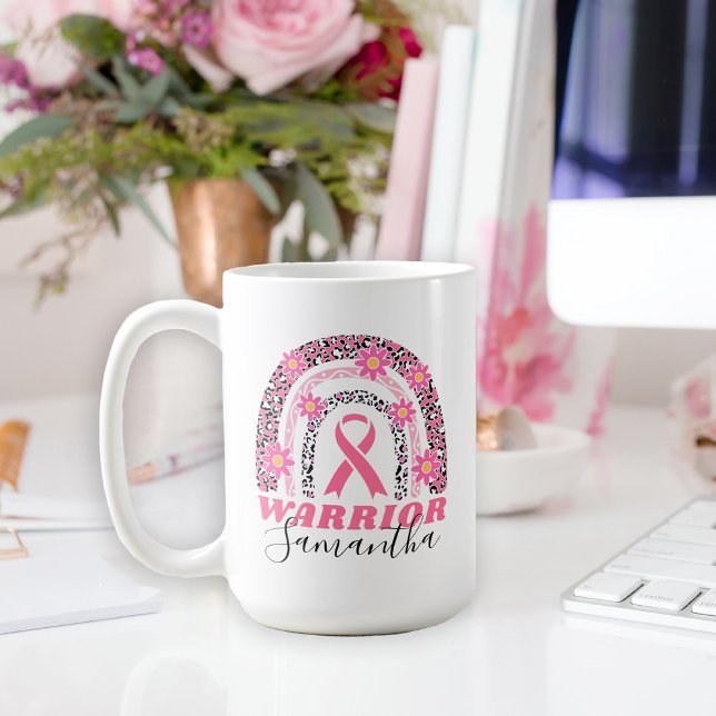 Rainbow Breast Cancer Warrior med Namn Kaffemugg (A great gift idea for a breast cancer warrior and her courageous fight.)
