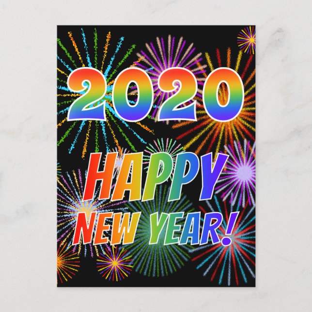 Rainbow Brev "2020" + "GOTT NYTT ÅR!" Vykort (Framsida)
