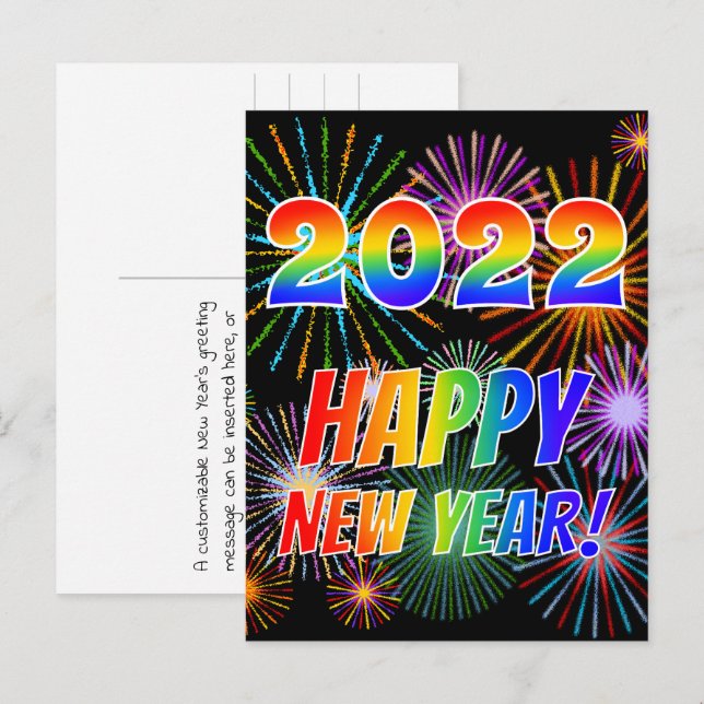 Rainbow Brev "2022" + "GOTT NYTT ÅR!" Vykort (Fram/baksida)