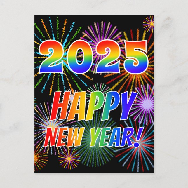 Rainbow Brev "2025" + "GOTT NYTT ÅR!" Vykort (Framsida)
