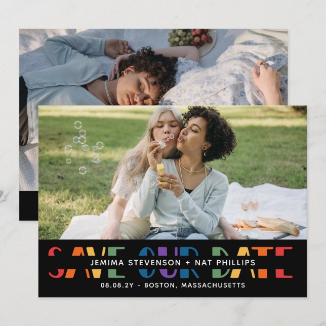 Rainbow Brev Black LGBTQ+ Typography Photo Spara Datumet (Fram/baksida)