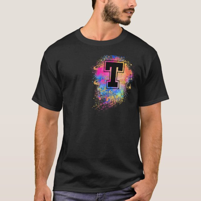 Rainbow Brev Initial Monogrammed Colorful Rosa A T Shirt (Framsida)