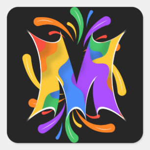 Rainbow Brev M Monogram Abstrakt Fyrkantigt Klistermärke
