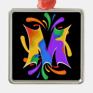 Rainbow Brev M Monogram Abstrakt Julgransprydnad Metall