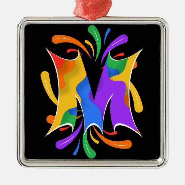 Rainbow Brev M Monogram Abstrakt Julgransprydnad Metall (Framsidan)