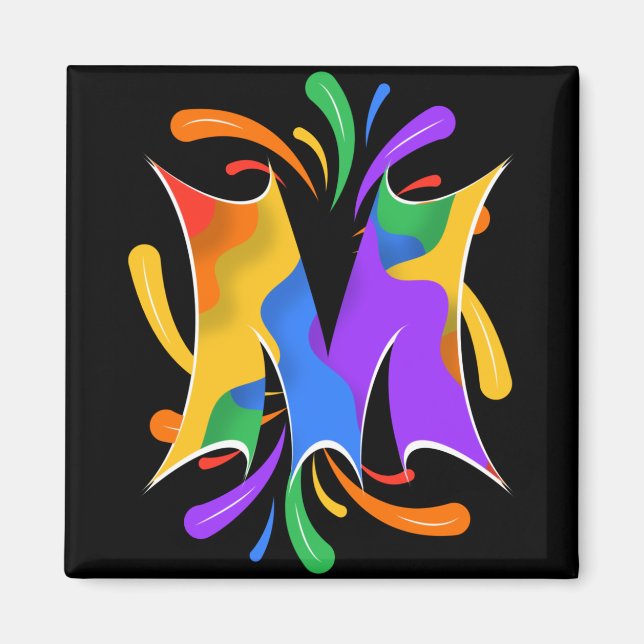 Rainbow Brev M Monogram Abstrakt Magnet (Framsidan)