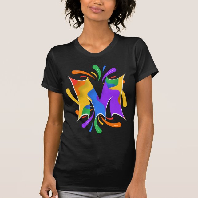 Rainbow Brev M Monogram Abstrakt T Shirt (Framsida)