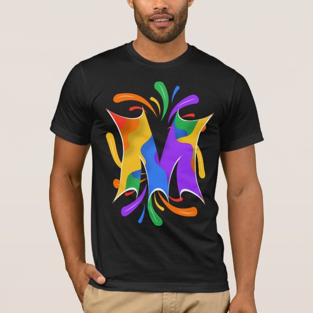 Rainbow Brev M Monogram Abstrakt T Shirt (Framsida)