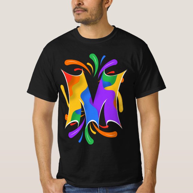 Rainbow Brev M Monogram Abstrakt T Shirt (Framsida)