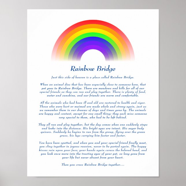 Rainbow Bridge Dikt for loss of Pet Poster (Framsidan)