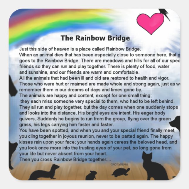 Rainbow Bridge Dikt Fyrkantigt Klistermärke (Framsida)