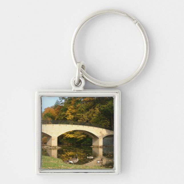 Rainbow Bridge i Fall på Grove City College Fyrkantig Silverfärgad Nyckelring (Framsidan)