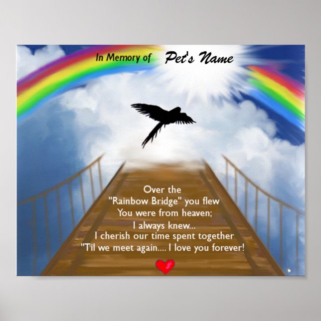 Rainbow Bridge Memorial Dikt för fåglar Poster (Framsidan)