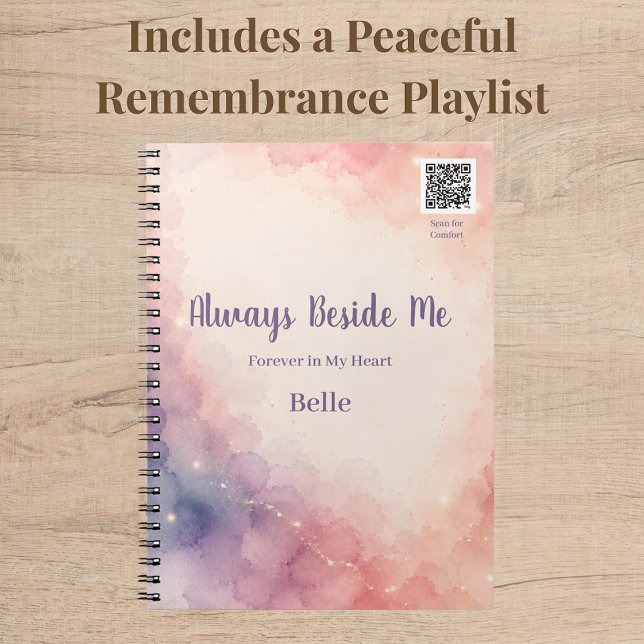 Rainbow Bridge-minnesjournal med Spotify-musik Anteckningsbok (Rainbow Bridge memorial journal with custom QR linking treasured pet memories, photos or music.)