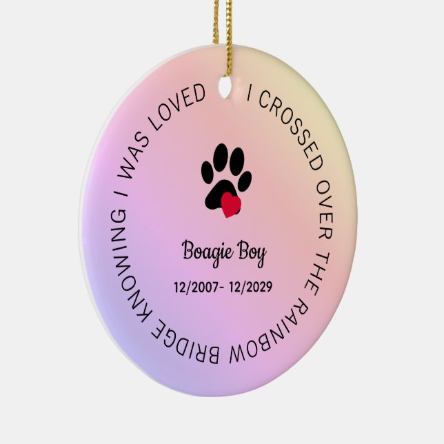 Rainbow Bridge Paw Print Personalized Pet Memorial Julgransprydnad Keramik (Höger)