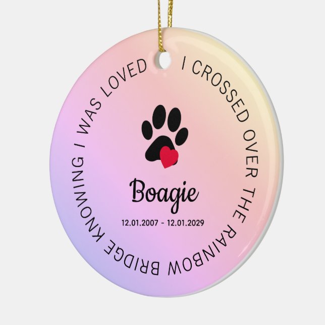 Rainbow Bridge Paw Print Personalized Pet Memorial Julgransprydnad Keramik (Vänster)