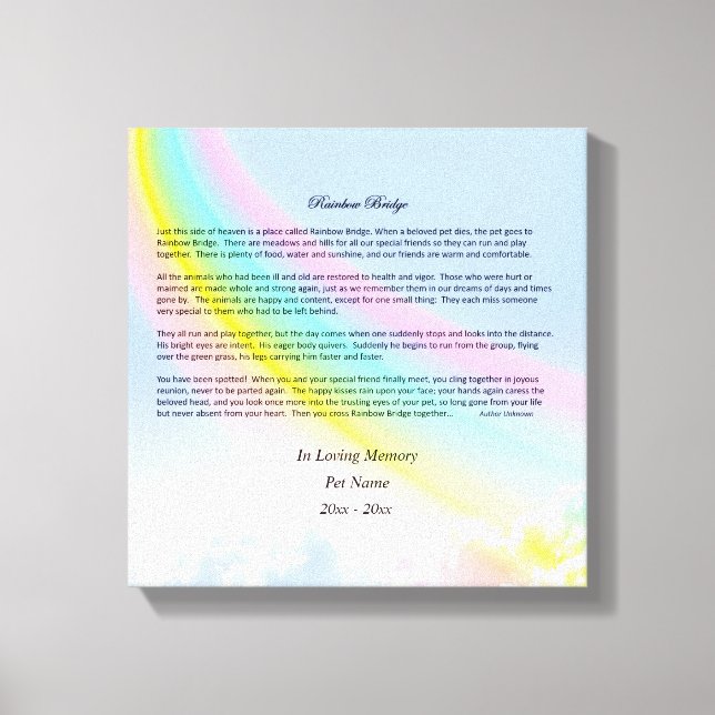 Rainbow Bridge Sympathy Wrapped Canvas, MALE Pet Canvastryck (Framsida)
