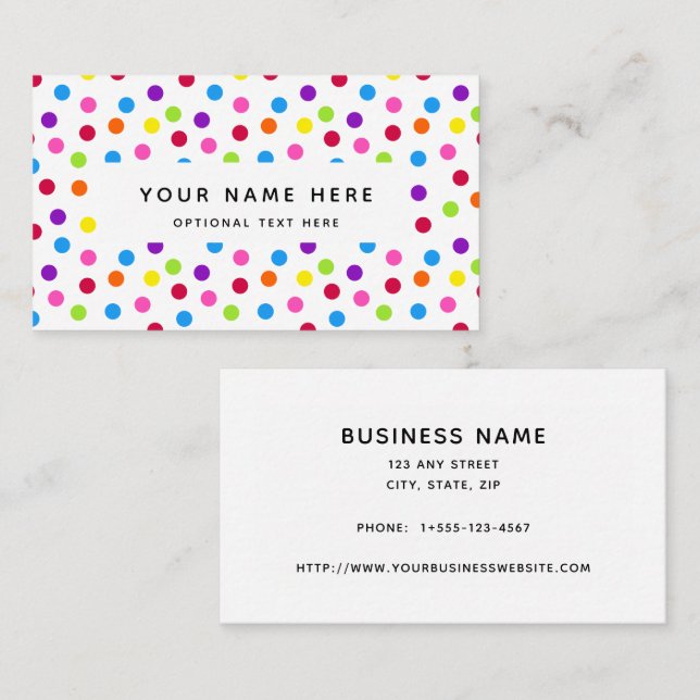 Rainbow Bright Polka dots Confetti Mönster Busines Visitkort (Fram/baksida)