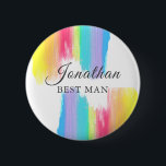 Rainbow Bröllop Anpassningsbar Best Man Namn brick Knapp<br><div class="desc">Vackra regnbåge anpassningsbar bäst mansknapp namn bricka med söt,  konstnärliga färgstilar fullt av ljust färg. Den här färgstarka personligen är perfekt för din reklamfest.</div>