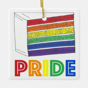 Rainbow Bröllop Cake Slice LGBT Gay pride Julgransprydnad Keramik