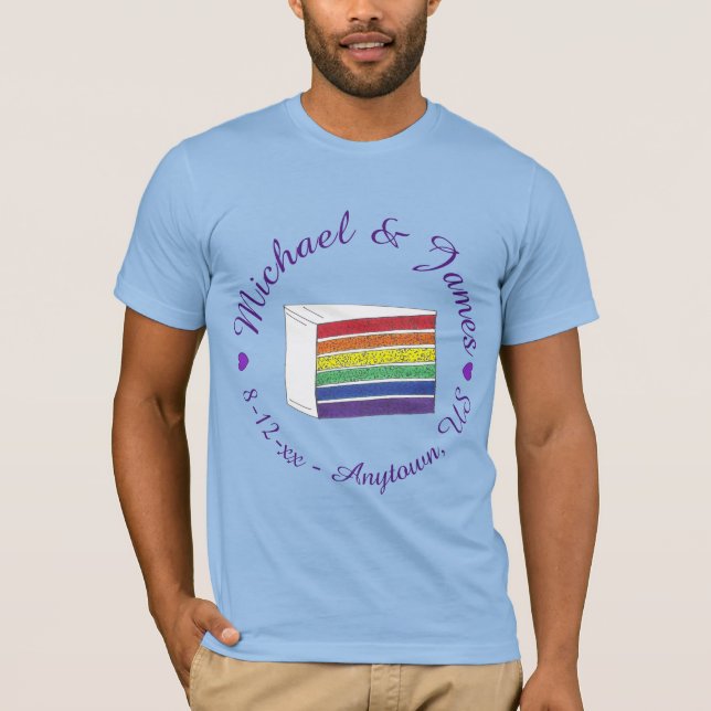 Rainbow Bröllop Cake Slice Lila Heart LGBT Gay T Shirt (Framsida)