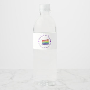 Rainbow Bröllop Cake Slice Lila Heart LGBT Gay Vattenflaska Etikett