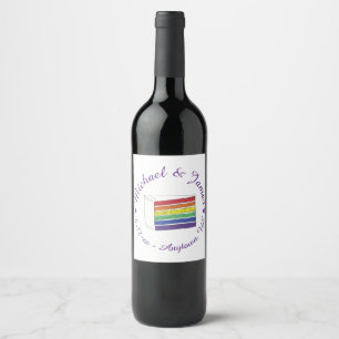 Rainbow Bröllop Cake Slice Lila Heart LGBT Gay Vinflaska Etikett