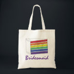 Rainbow Bröllop Lagrar Cake Bridesmaid LGBT Pride Tygkasse<br><div class="desc">Canvas tote-väskan har en originalmarkörillustration av ett segment av regnbåge från bröllop, med BRIDESMAID i ett roligt-typsnitt. En perfekt för din bröllopsfest! Denna design finns också tillgänglig för andra produkter. Ser du inte vad du är tittar för? Behöver du hjälp med anpassning? Kontakta Rebecca för att få något designat bara...</div>
