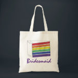 Rainbow Bröllop Lagrar Cake Bridesmaid LGBT Pride Tygkasse<br><div class="desc">Canvas tote-väskan har en originalmarkörillustration av ett segment av regnbåge från bröllop, med BRIDESMAID i ett roligt-typsnitt. En perfekt för din bröllopsfest! Denna design finns också tillgänglig för andra produkter. Ser du inte vad du är tittar för? Behöver du hjälp med anpassning? Kontakta Rebecca för att få något designat bara...</div>