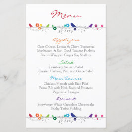 Rainbow Bröllop Menu Birds Flowers