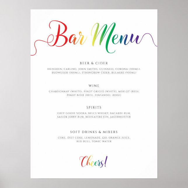 Rainbow Bröllop Pub Menu Poster (Framsidan)