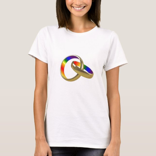 Rainbow bröllop ringar Women t-shirt (Framsida)