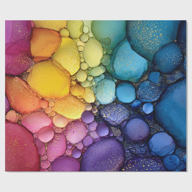 Rainbow Bubble Struktur Fluid Art Presentpapper (Platt)