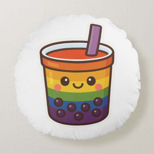 Rainbow Bubble Tea LGBTQ+ Pride Rund Kudde (Framsidan)