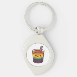 Rainbow Bubble Tea LGBTQ+ Pride Swirl Silverfärgad Nyckelring