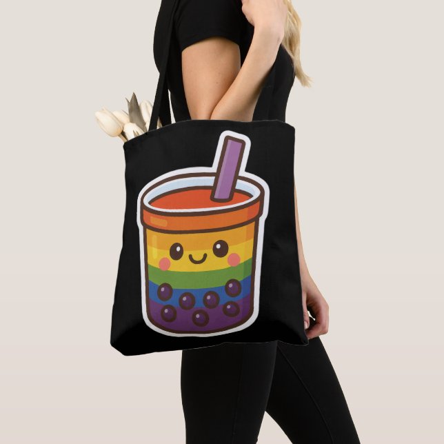Rainbow Bubble Tea LGBTQ+ Pride Tygkasse (Närbild)