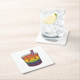 Rainbow Bubble Tea LGBTQ+ Pride Underlägg Papper Kvadrat