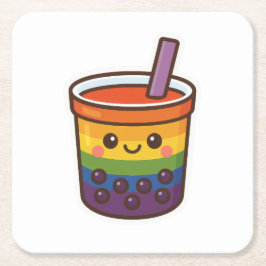 Rainbow Bubble Tea LGBTQ+ Pride Underlägg Papper Kvadrat
