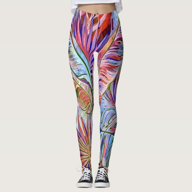 Rainbow Bubble Vågar - Colorful Abstrakt Mönster L Leggings (Framsida)