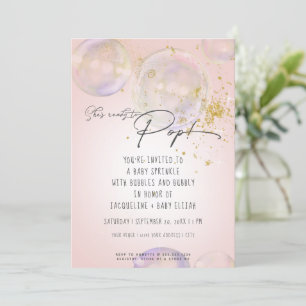 Rainbow Bubbles Redo till Pop Girl Baby Shower Ros Inbjudningar