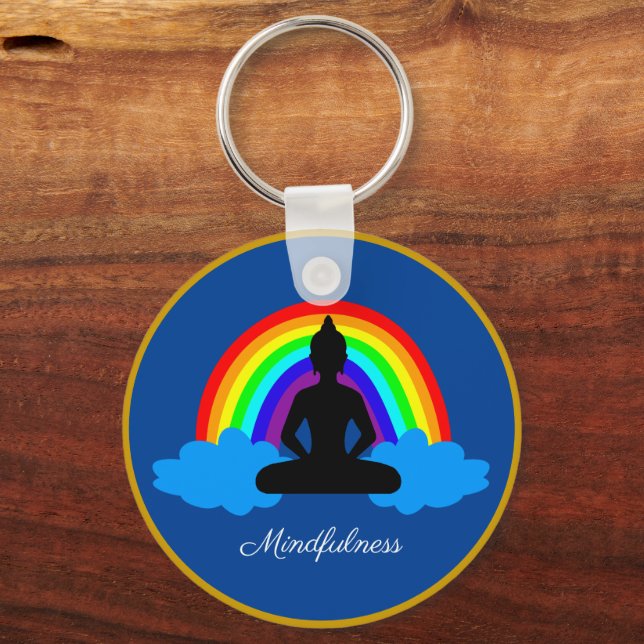 Rainbow Buddha & Mindfulness, Meditation / Yoga Nyckelring (Framsida)