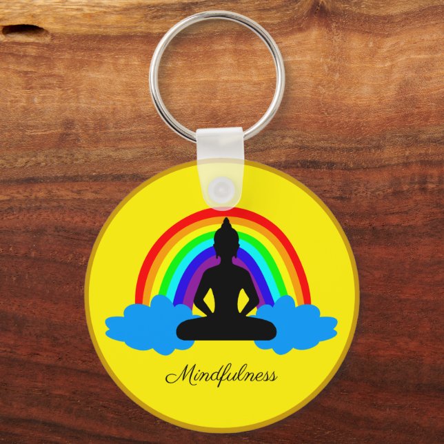 Rainbow Buddha & Mindfulness, Meditation / Yoga Nyckelring (Framsida)