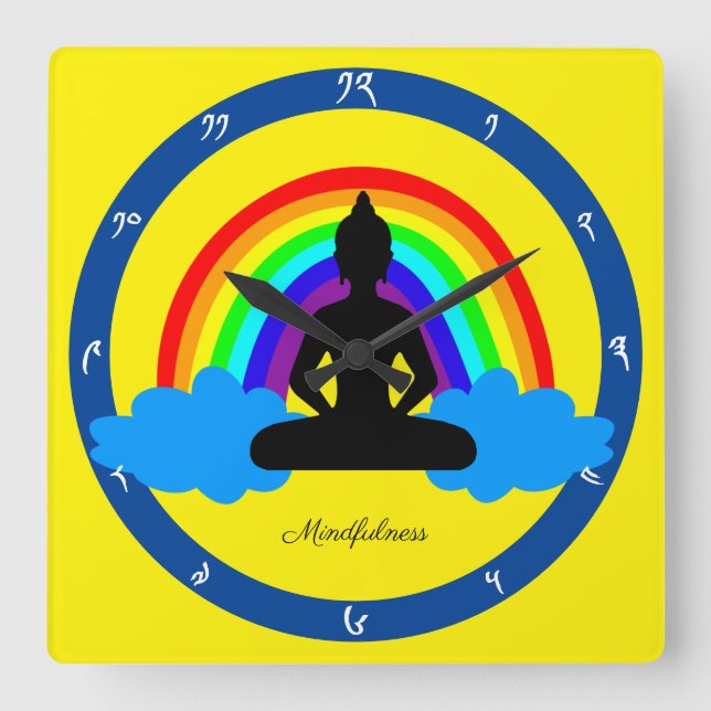 Rainbow Buddha och Mindfulness Yoga /meditation Fyrkantig Klocka (Framsida)