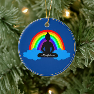Rainbow Buddha och Mindfulness Yoga /meditation Julgransprydnad Keramik