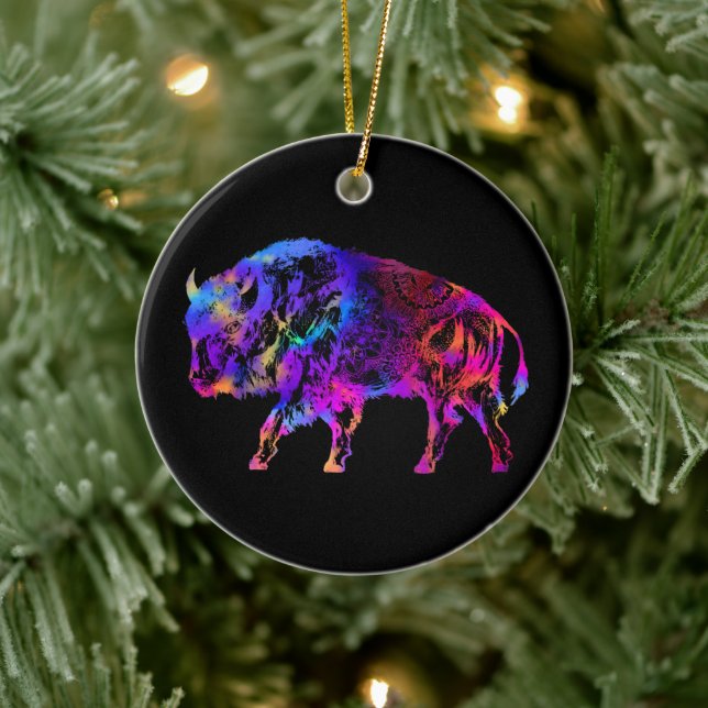 Rainbow Buffalo Bison Julgransprydnad Keramik (Träd)